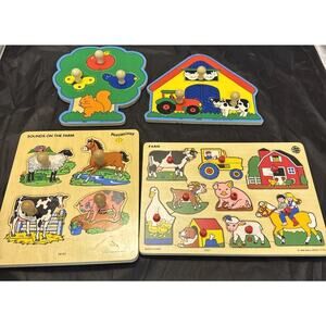 Wooden Puzzles Small World Toys Vintage Lot of 4 Wood Pegs 2501 24101 2214 2215